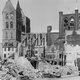 The ruins of St. Mary (Marienkirche) and the town hall after the bomb raid on Luebeck.